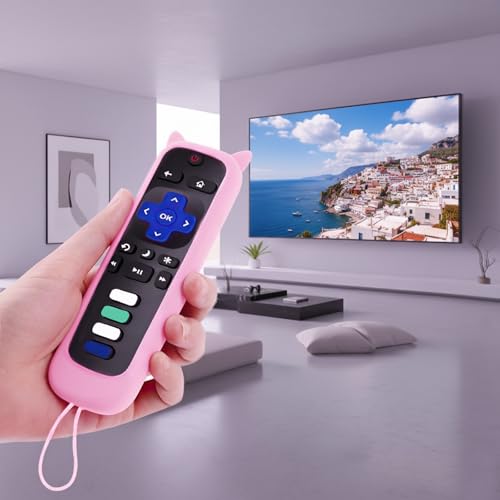 Remote Protector Supplies Cases for Smart TV-Soft Protective Silicone Cover with Wrist Strap,Non Slip(5.5x1.5 inch) - color: Pink