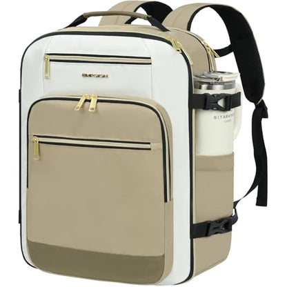 EMPSIGN 40L Travel Backpack for Women & Men - color: Beige/Khaki/Light Brown