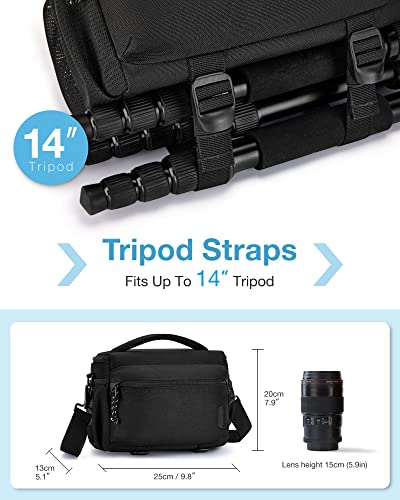 BAGSMART Camera Sling Bag with Tripod Holder & Rain Cover, Black - color: 01-Black