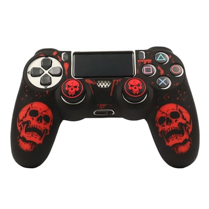 RALAN Skull HeadDesign Controller Skin Cover with 2 Thumb Grips Compatible with PS4/Playstation 4 Slim/Pro Controller - color: Skull Black Red