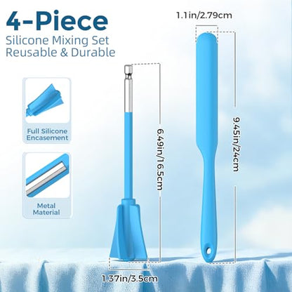 Suzzam 4pcs Silicone Resin Mixer Paddles & Spatula Set, 1/4" Hex Shank