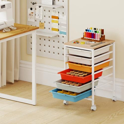 RELAX4LIFE 6-Drawer Rolling Storage Cart w/Lockable Wheels(Macaron) - color: Macaron, size: 22.5”H