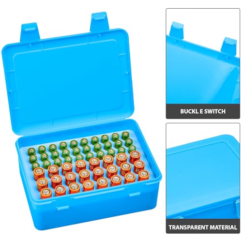 ALCYON Battery Organizer Box for 24 AA & 30 AAA Batteries-Blue - color: blue