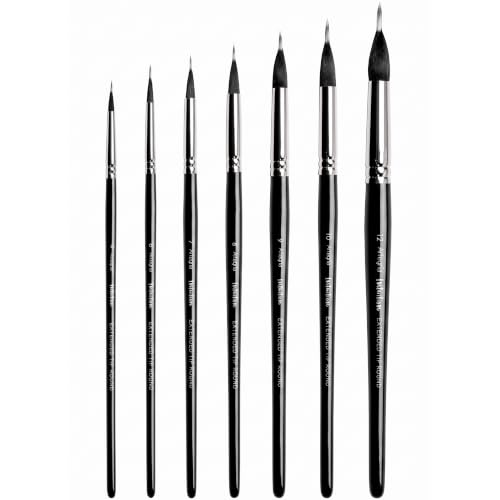 ARTEGRIA Watercolor Brush Set, 7 Extended Tip Needle Point Round Brushes