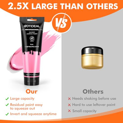 GOTIDEAL Pink Acrylic Paint, Pink Paint (250ml / 8.45oz) Tube - color: Pink