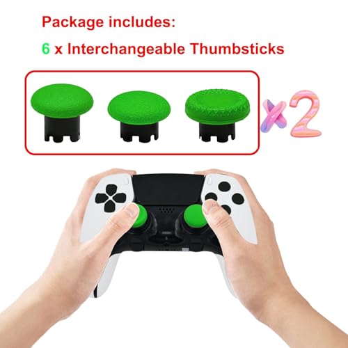 6-in-1 Interchangeable Thumbstick Caps for PS5 DualSense Edge Controller,Swappable Thumbsticks for PS5 Dualsense Controller, Thumbsticks Joysticks Kits Replacement for PS5 Dualsense Controller(Green) - color: Green