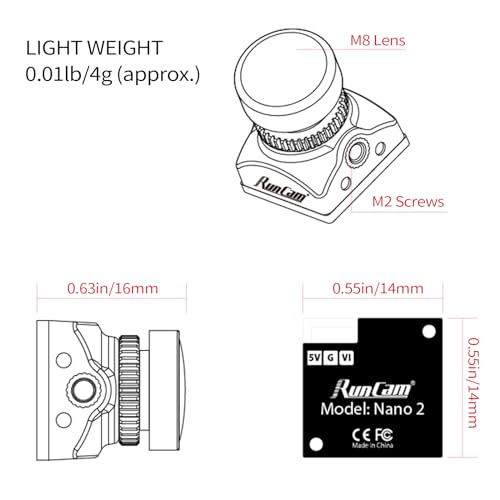 RunCam Nano 2 700TVL Analog FPV Camera, 1/3" CMOS NTSC - size: 2.1mm FOV 155°