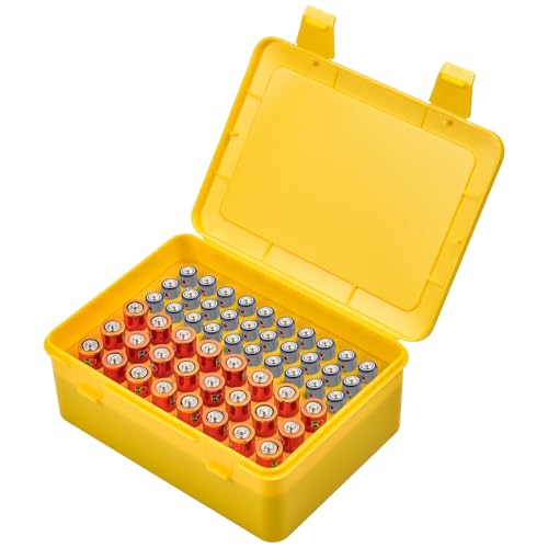 ALCYON Battery Organizer Box for 24 AA & 30 AAA Batteries-Yellow - color: yellow