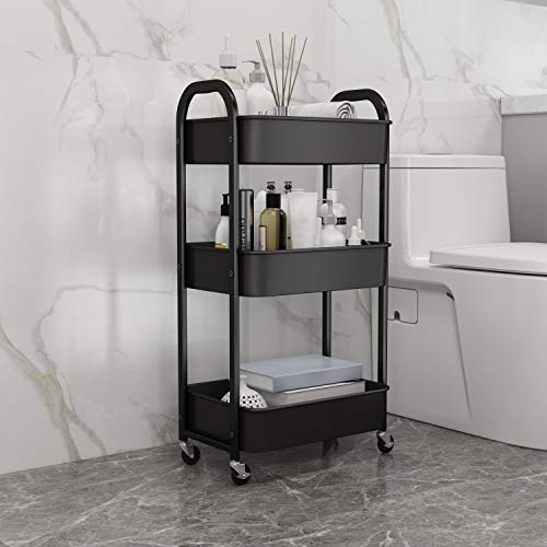 3-Tier Rolling Utility Cart with Caster Wheels Easy Assembly, Black - color: Black, size: 3-Tier Standard Cart