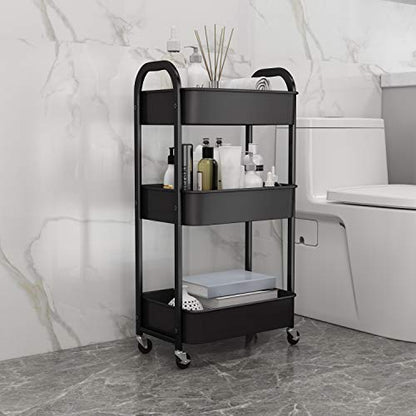 3-Tier Rolling Utility Cart with Caster Wheels Easy Assembly, Black - color: Black, size: 3-Tier Standard Cart