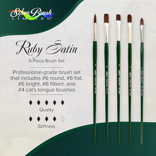 Silver Brush Limited Ruby Satin Size 6 Variety Oil Paintbrush Set, 5pc - color: Size 6 Variety Set, size: 5 Pc