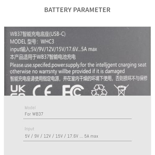 WB37 Battery Charging Hub for DJI WB37 Battery, with USB C Cable Support 65W PD (Only 1 Charger)