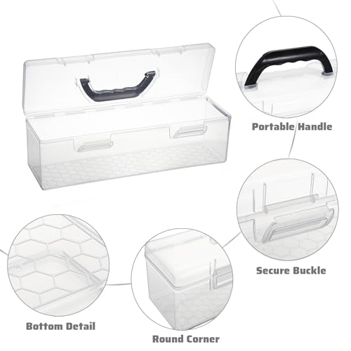 BTSKY 2 PCS Extra Long Plastic Pencil Box Portable Clear Home Utility Boxes with Black Handle Stationery Storage Organizer Utility Painting Tool Storage Container for Marker Sticky-Note Craft Supplies