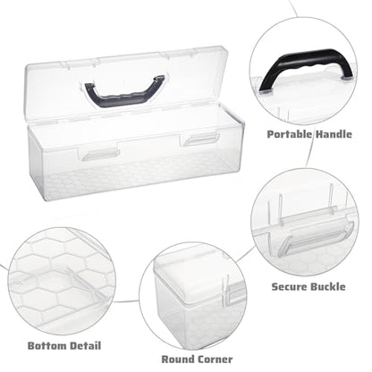 BTSKY 2 PCS Extra Long Plastic Pencil Box Portable Clear Home Utility Boxes with Black Handle Stationery Storage Organizer Utility Painting Tool Storage Container for Marker Sticky-Note Craft Supplies