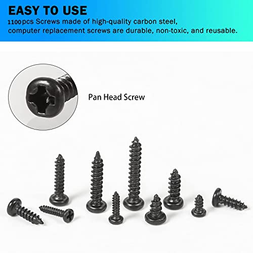 10 Kinds Small Multi-Purpose M1 M1.2 M1.4 M1.7 Phillips Head Micro Screws Self-Tapping Electronic Screws Assortment Kit Pack of 1000 - color: Black