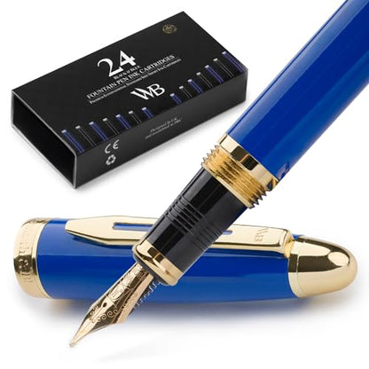 Wordsworth & Black Majesti Luxury Fountain Pen Set for Writing, Medium Nib - color: Blue Gold, style: Medium Nib