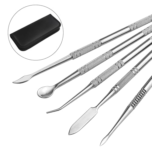 TOVOT 10PCS Stainless Steel Clay Sculpting Tools with Storage Bag Metal Sculpting Tools Double-Side Clay Modeling Tools Wax Carving Tools