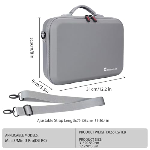 Skyreat Mini 3 / 3 Pro Case RC,Compact Small PU Waterproof Carrying Case with Shoulder for DJI Mini 3/3 Pro Drone and Battery Accessories