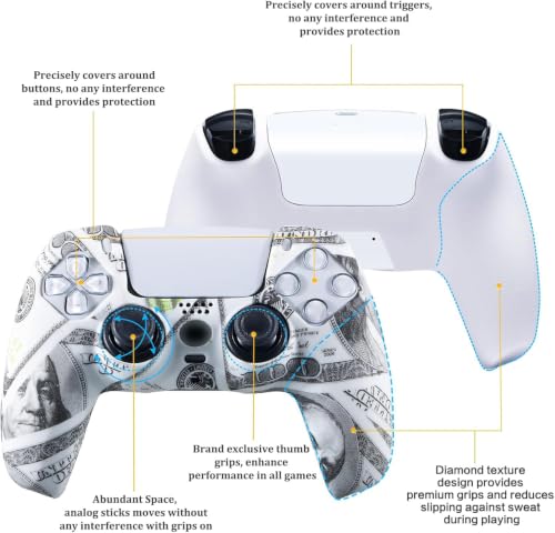 YoRHa Grip Texture Silicone Skin for PS5 Controller x 2(US Dollars) with Pro Thumb Grips x 8