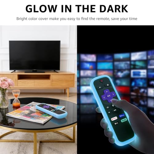 2 Pack Remote Cover for Roku TV Controller Glow in The Dark,Pink Blue - color: Glow Pink and Glow Blue, size: 2 Pack