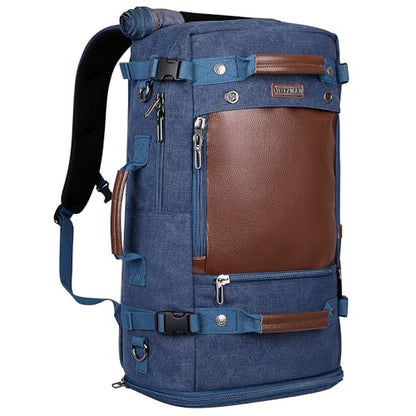 WITZMAN Travel Backpack for Men Large Convertible Duffel Baag Fits 16 Inch - color: Blue