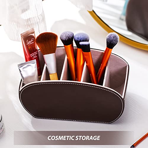 PU Leather Multi-Functional Office Organizer Box Remote Control Holder Desk - color: Dark Brown