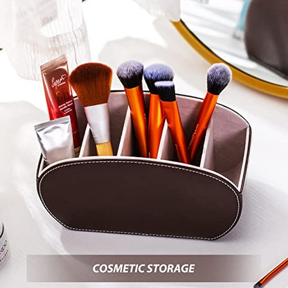 PU Leather Multi-Functional Office Organizer Box Remote Control Holder Desk - color: Dark Brown