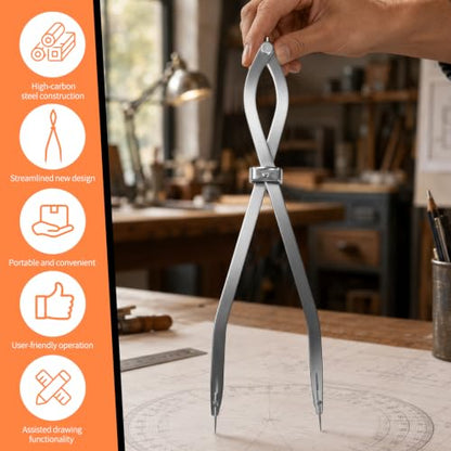 Radius Divider Tool 16 Inch, Fast Adjusting Scriber for Sheet Metal Fabrication & Layout Work, 4pcs Replaceable Points, Metalworking Woodworking Insulation Tool, Draws Circles Up to 37 Inches - size: 16in-1PC