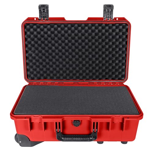 Eylar 22" Intact Premium Series Rolling Carry-On Hard Case with Wheels, IP67 Waterproof Crushproof, TSA Approved Travel Luggage, Customizable Pluck Foam for Cameras, Drones, Gear (Red) - color: Red