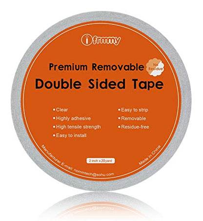 i frmmy Removable Clear Double Sided Sticky Tape- No Residue, 2 Inches x 20 Yards - size: 2 Inches x 20 Yards