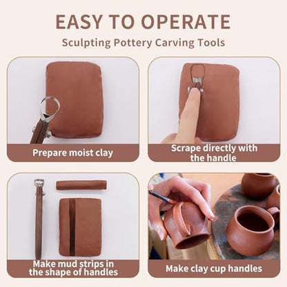 Sthmeyue Mug Handle Carving Tool, Pottery Handle Making Tools Set,5 PCS Walnut Wood Handle Sculpting & Carving Tools, Durable & Comfortable, Ideal for Shaping Clay Cup Handles