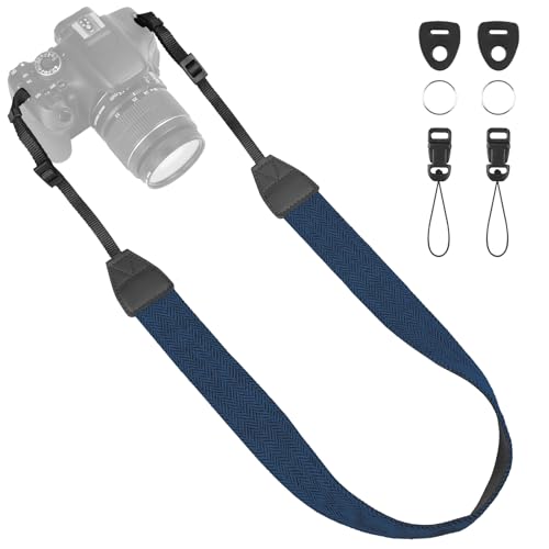 Universal Camera Strap - Camera Neck Strap, Adjustable Shoulder Straps Compatible with Canon, Fujifilm, Nikon, Olympus, Panasonic and other SLR and mirrorless cameras - Blue and Black Stripes - color: Blue and Black Striped