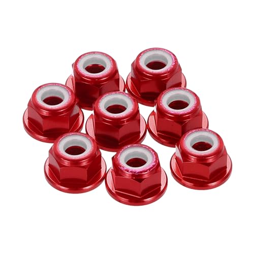 MECCANIXITY 8 Pcs M4 Flange Lock Nuts, Aluminum Nylon Locking Nuts, M4 x 0.7mm Hex Locking Serrated Nuts for RC Drone Quadcopter Motor Prop Adapter Fasteners, Red - color: Red, size: M4x0.7mm