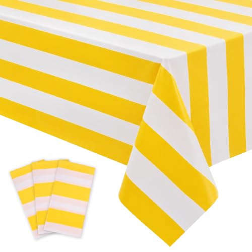 Kesfey Yellow Striped Tablecloth Picnic Vertical Stripe Table Cover 3 Packs - color: Yellow Verticall Striped