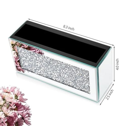 Pibeyer Mirrored Remote Control Holder Wall Mount, Silver Crush Diamond Remote Organizer Wall, Decoration Storage Box for Living Room, Bedroom, Home Decor