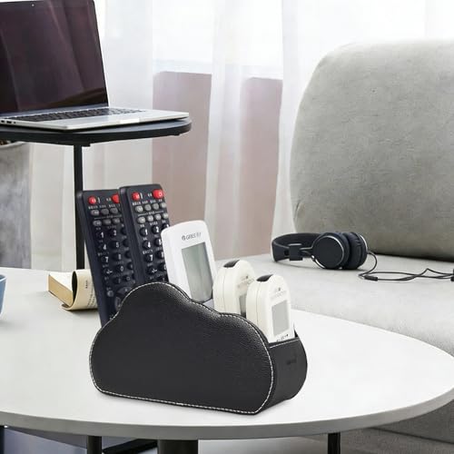 Remote Control Holder - 5 Spacious Compartments TV remote holder Caddy Leather Control Storage Tabletop Desk Organizer for Remote Controller,Office Stationery,Makeup Brush - color: Classic Black