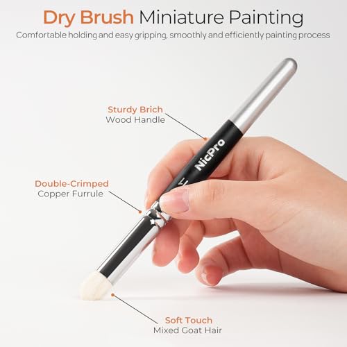 Nicpro Dry Brush Miniature Painting, 7 Sizes Drybrush with Storage Case