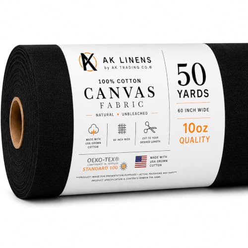 AK TRADING CO. Premium 10oz Black Cotton Duck Canvas Fabric | Heavyweight | 60'' Wide | Arts & Crafts, Upholstery, Home Projects - 50 Yards - color: Black, size: 50 YARDS