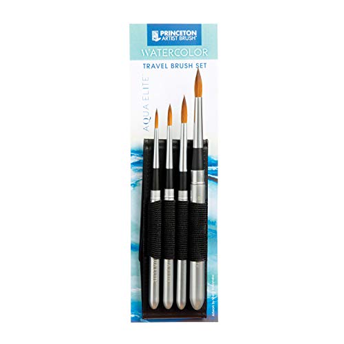 Princeton Aqua Elite, Series 4850, Synthetic Kolinsky Watercolor Paint Brush, Travel Set of 4 - size: Set of 4