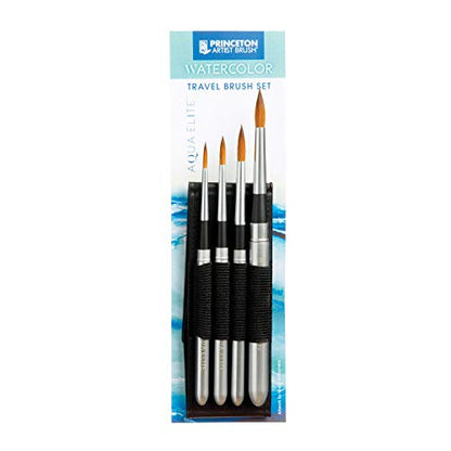 Princeton Aqua Elite, Series 4850, Synthetic Kolinsky Watercolor Paint Brush, Travel Set of 4 - size: Set of 4
