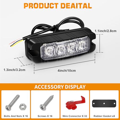 XRIDONSEN 8PCS Sync Truck Grill Strobe Lights 32 LED Grille Lights - color: Blue