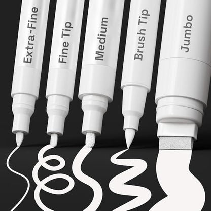 ARTISTRO White Paint Pens - Various Tips - Set of 5 - color: White