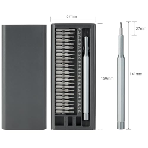 Precision Screwdriver Set, 25-in-1 Magnetic Mini Screwdriver Kit with Torx, Phillips & Flathead Bits for Electronics Repair, Laptop, Phone, Watch, PC, Gray