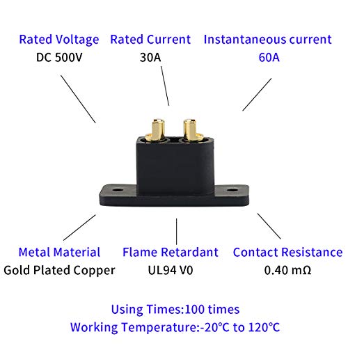 Amass 10PCS Black XT90E-M Battery Plug Gold-Plated Male Connector with Screws DIY Connecting Parts for RC Aircraft Drone Accessories