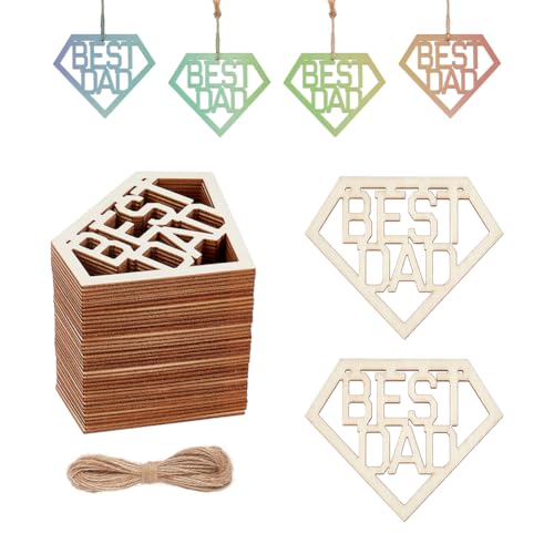 PH PandaHall 30pcs 3.3"x2.7" Best DAD Unfinished Wooden Pendants