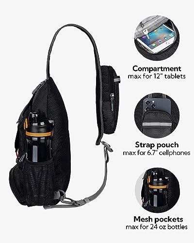 WATERFLY Packable Sling Backpack Lightweight Crossbody Bag Travel Daypack - color: Black