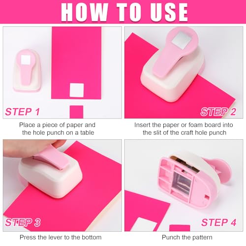 CHENGU 3 Pack Square Punch for Paper Craft, 1.5", 1", 0.6", Light Pink - color: Light Pink
