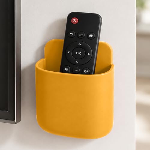 Remote Holder Wall Mount, Bedside TV Remote Storage Box Organizer for Air Conditioner Controller Phone Pen Accessories Home Office - color: Yellow