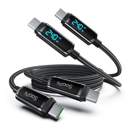 SOOPII 240W USB C to USB C Cable with LED Display,Nylon Braided [4FT/2Pack] - color: Black, size: 4 Feet (2-Pack) 240W