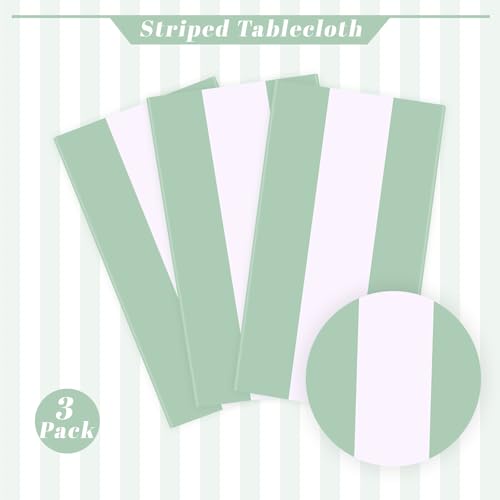 Kesfey Sage Green Striped Tablecloth Horizontal Stripe Table Cover 3 Packs - color: Sage Green Horizontal Striped